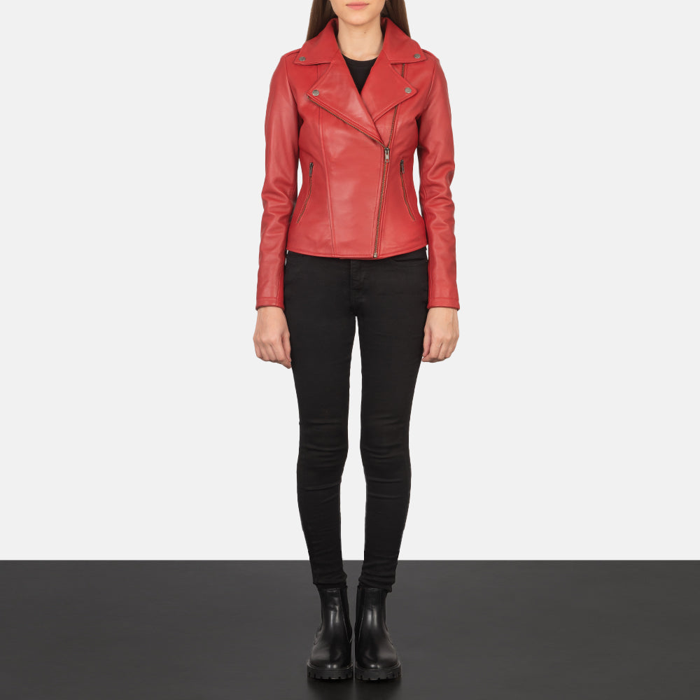 Women's Flashback Red Leather Biker Jacket