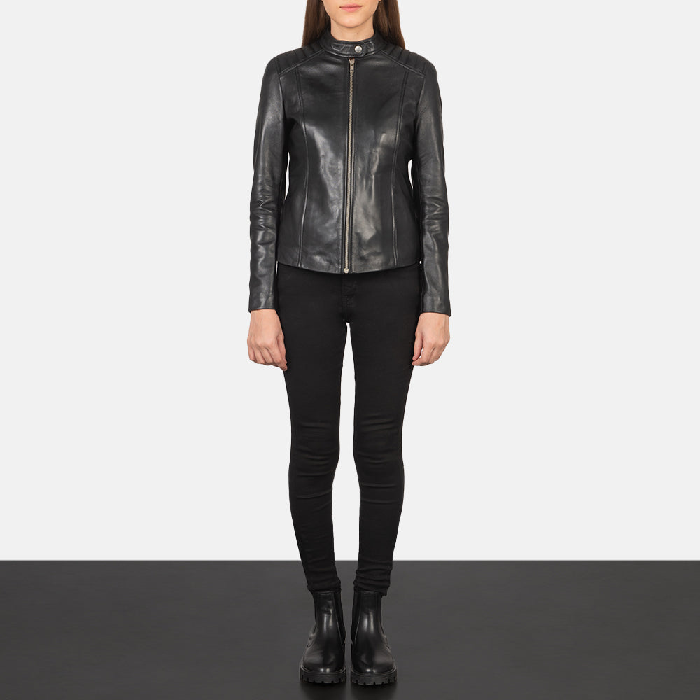 Women's Kelsee Black Leather Biker Jacket