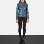 Women's Kelsee Blue Leather Biker Jacket