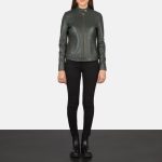 Women's Kelsee Green Leather Biker Jacket