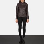 Women's Kelsee Maroon Leather Biker Jacket