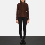 Women's Kelsee Mocha Suede Leather Biker Jacket