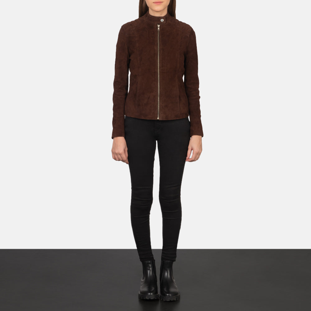 Women's Kelsee Mocha Suede Leather Biker Jacket