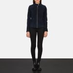 Women's Kelsee Navy Blue Suede Leather Biker Jacket