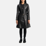 Women's Moonlight Black Leather Trench Coat