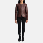 Women's Nexi Quilted Maroon Leather Jacket