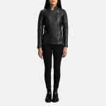 Women's Orient Grain Quilted Black Leather Biker Jacket