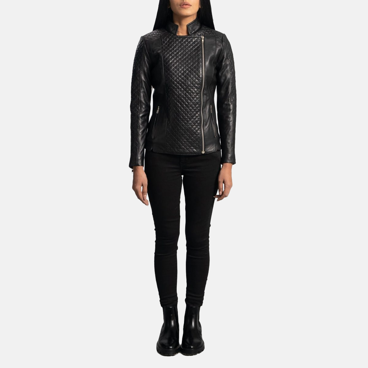 Women's Orient Grain Quilted Black Leather Biker Jacket