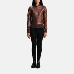 Women's Reida Maroon Leather Bomber Jacket