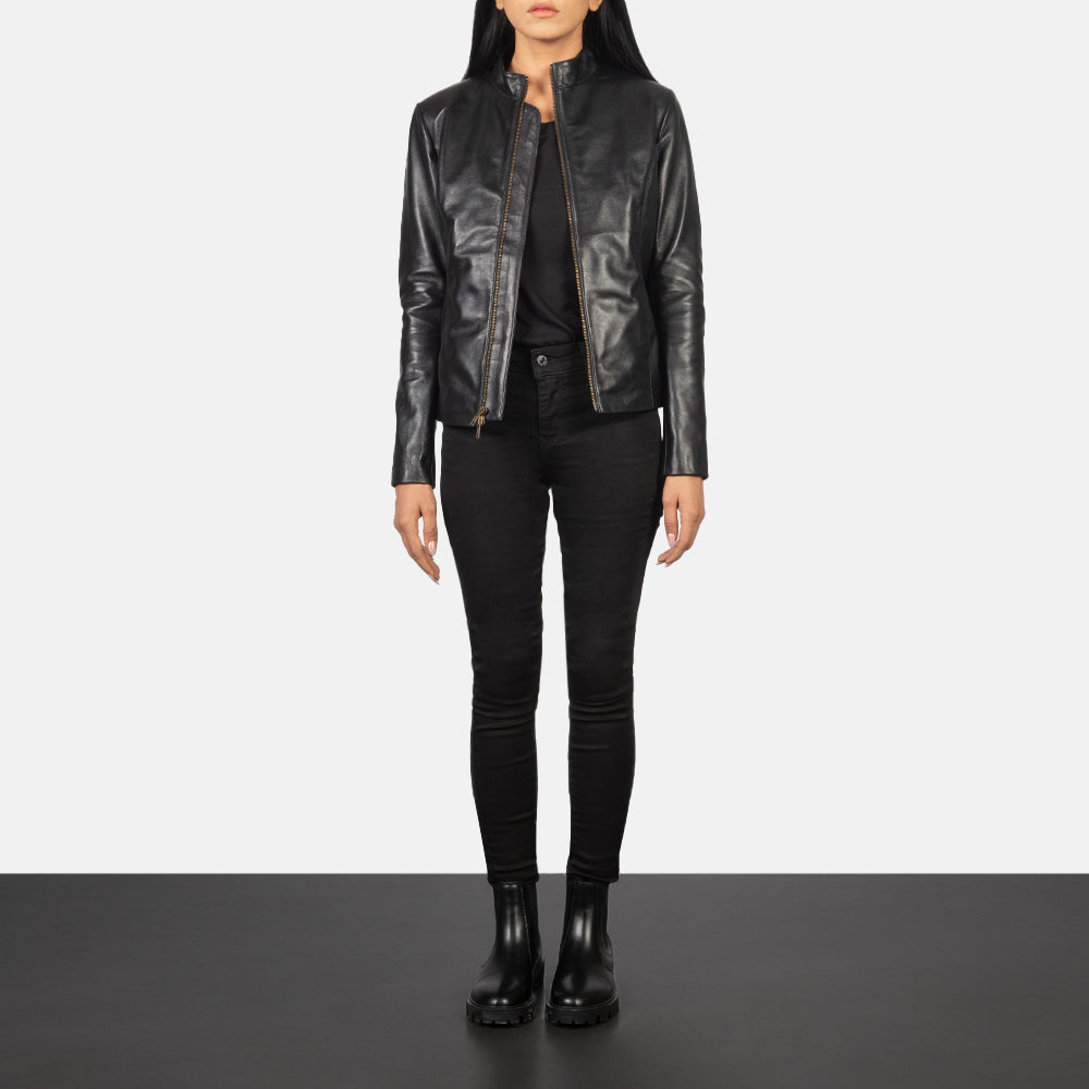 Women's Rumella Black Leather Biker Jacket