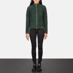 Women's Rumella Green Leather Biker Jacket