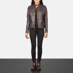 Women's Rumella Maroon Leather Biker Jacket