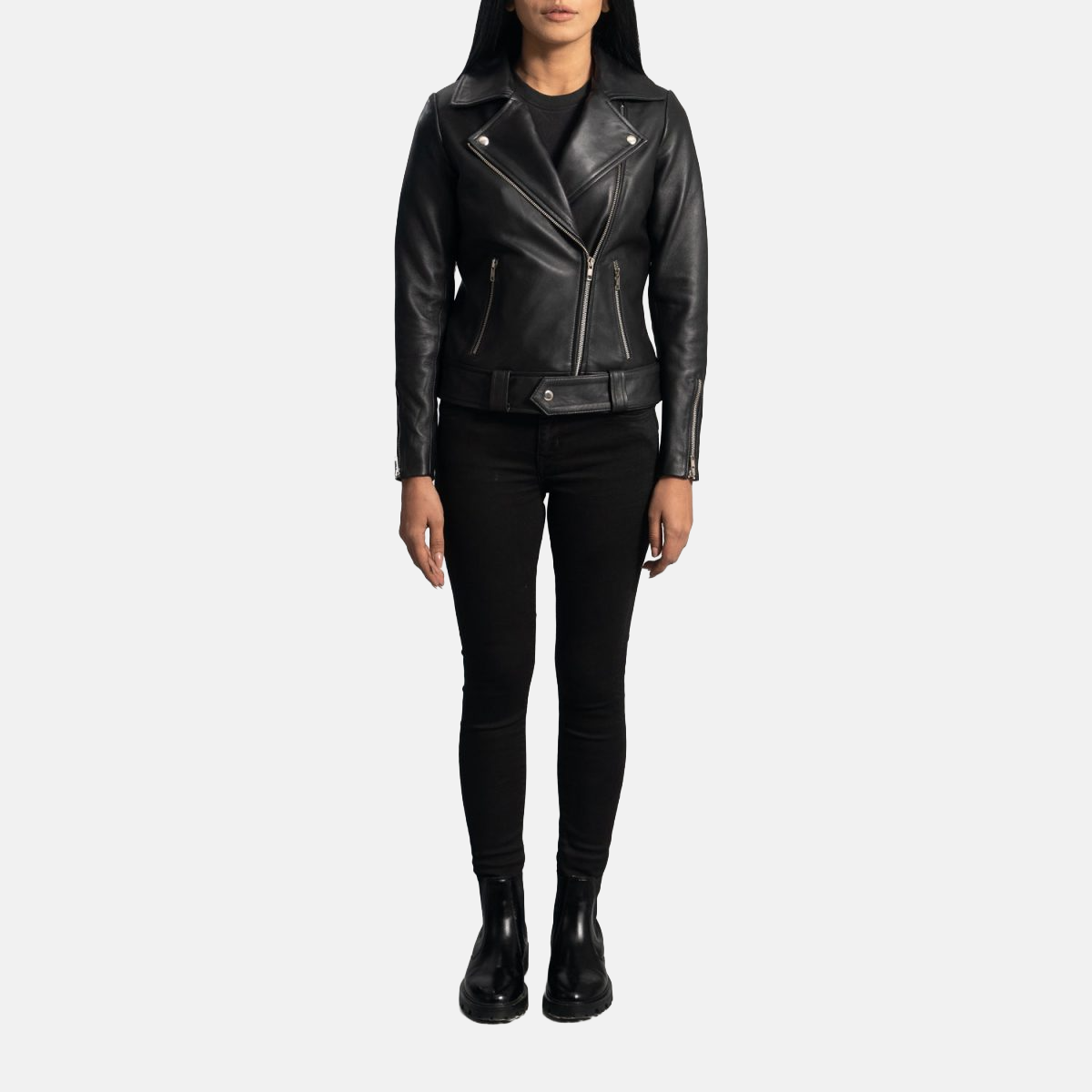 Women's Rumy Black Leather Biker Jacket