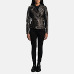 Women's Rumy Distressed Brown Leather Biker Jacket
