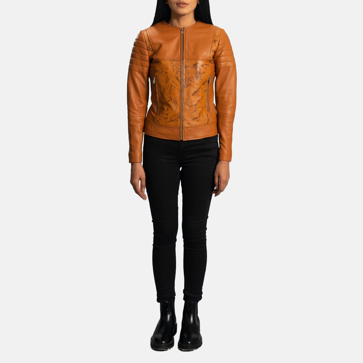 Women's Sandy Tan Dye Leather Biker Jacket
