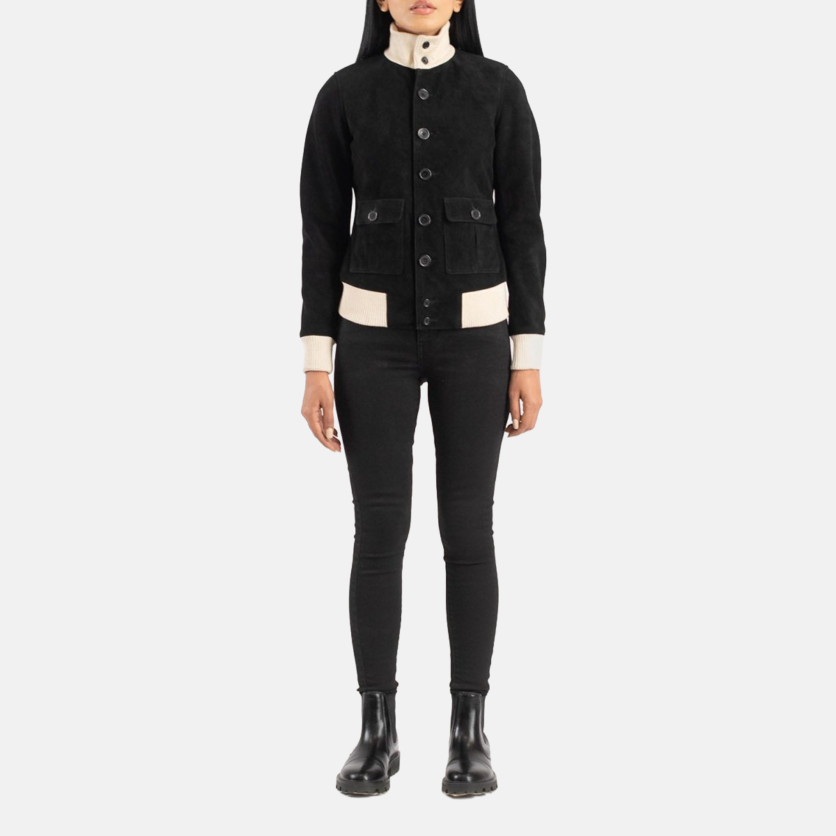 Women's Sasha A1 Black Suede Leather Bomber Jacket