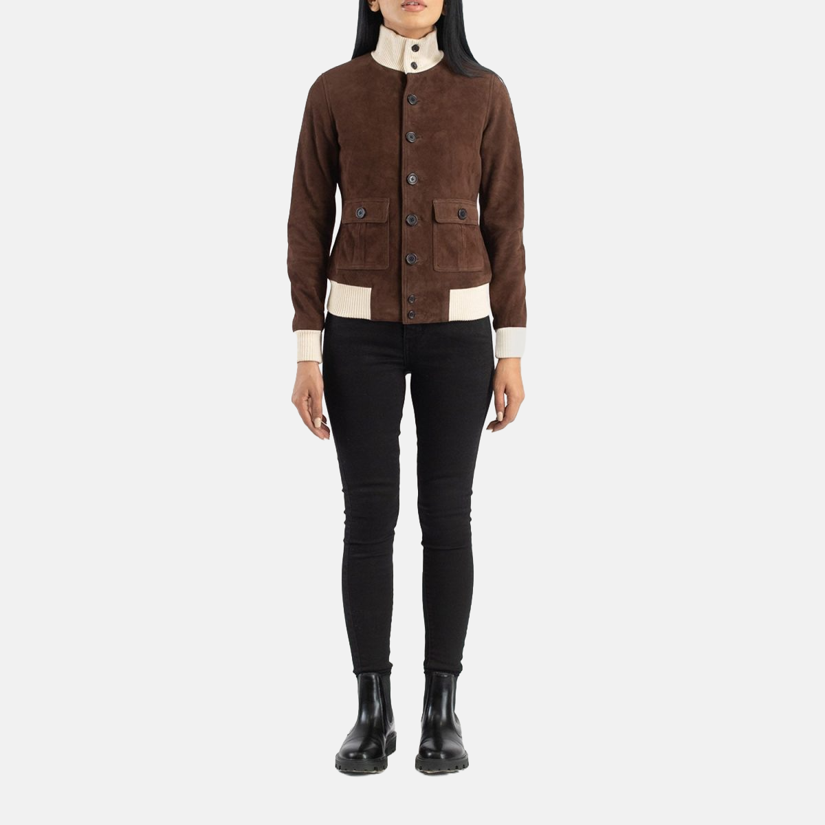 Women's Sasha A1 Mocha Suede Leather Bomber Jacket