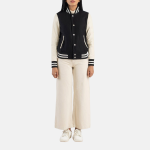 Women's Savant Black & White Hybrid Varsity Bomber Jacket