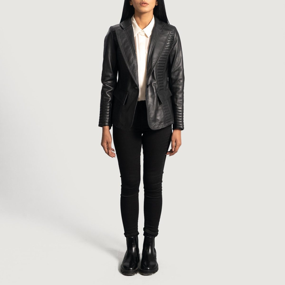 Women's Selina Black Leather Blazer Jacket