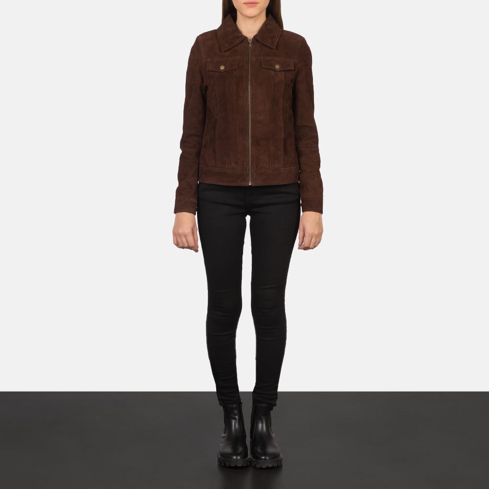 Women's Suzy Mocha Suede Leather Trucker Jacket