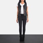 Women's Vanda Black Leather Biker Vest