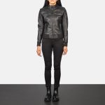 Women's Zenna Black Leather Biker Bomber Jacket