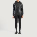 Women's Zest Black Hooded Leather Pullover Jacket