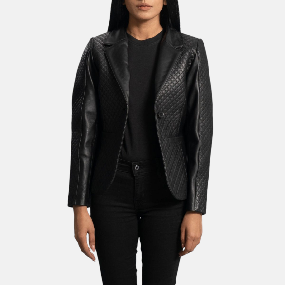 Women's Cora Quilted Black Leather Blazer