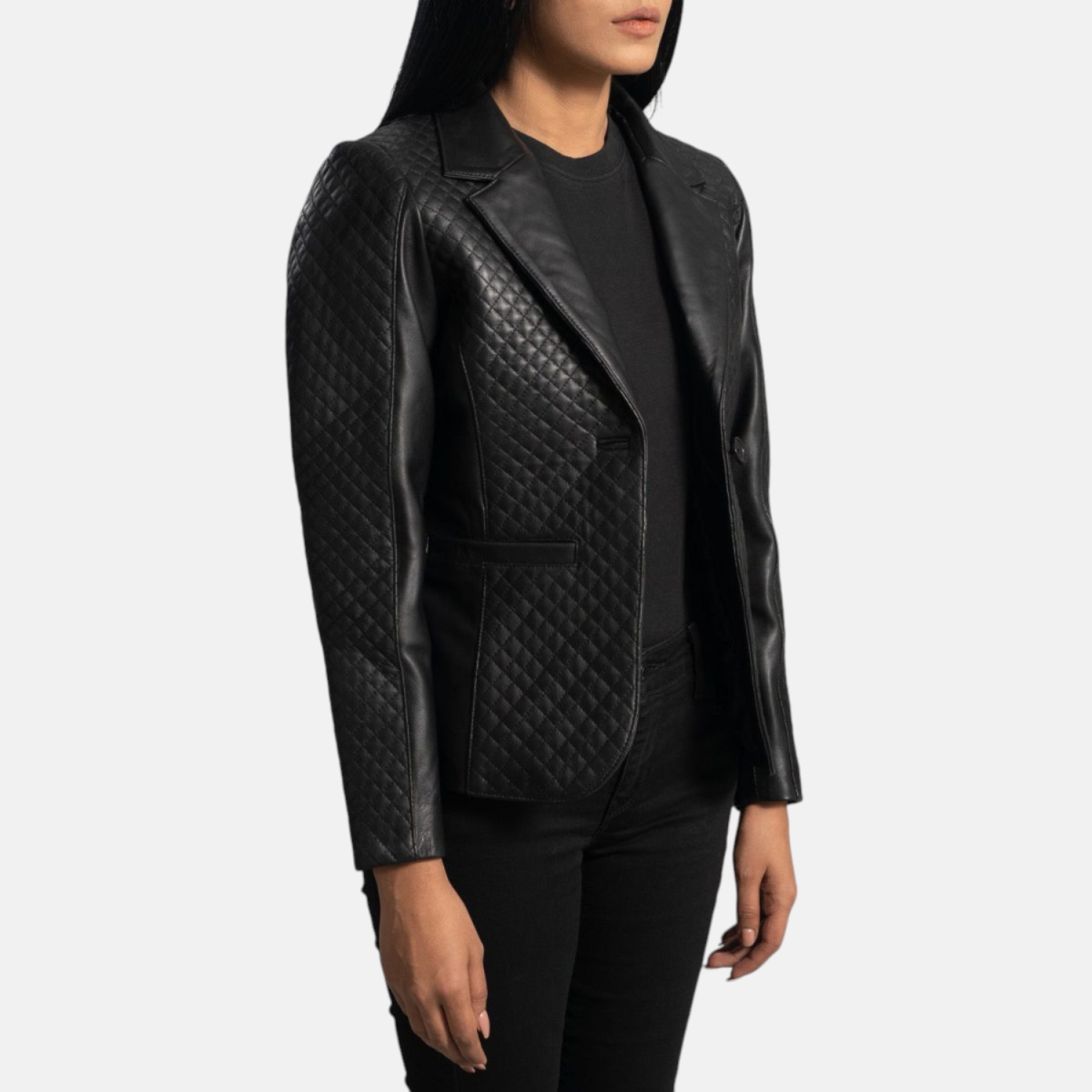 Women's Cora Quilted Black Leather Blazer