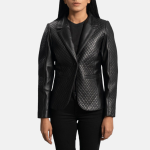 Women's Cora Quilted Black Leather Blazer