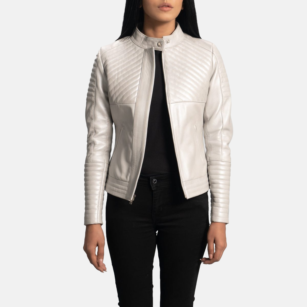Women's Lana Silver Leather Bomber Jacket