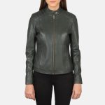 Women's Kelsee Green Leather Biker Jacket