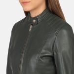 Women's Kelsee Green Leather Biker Jacket
