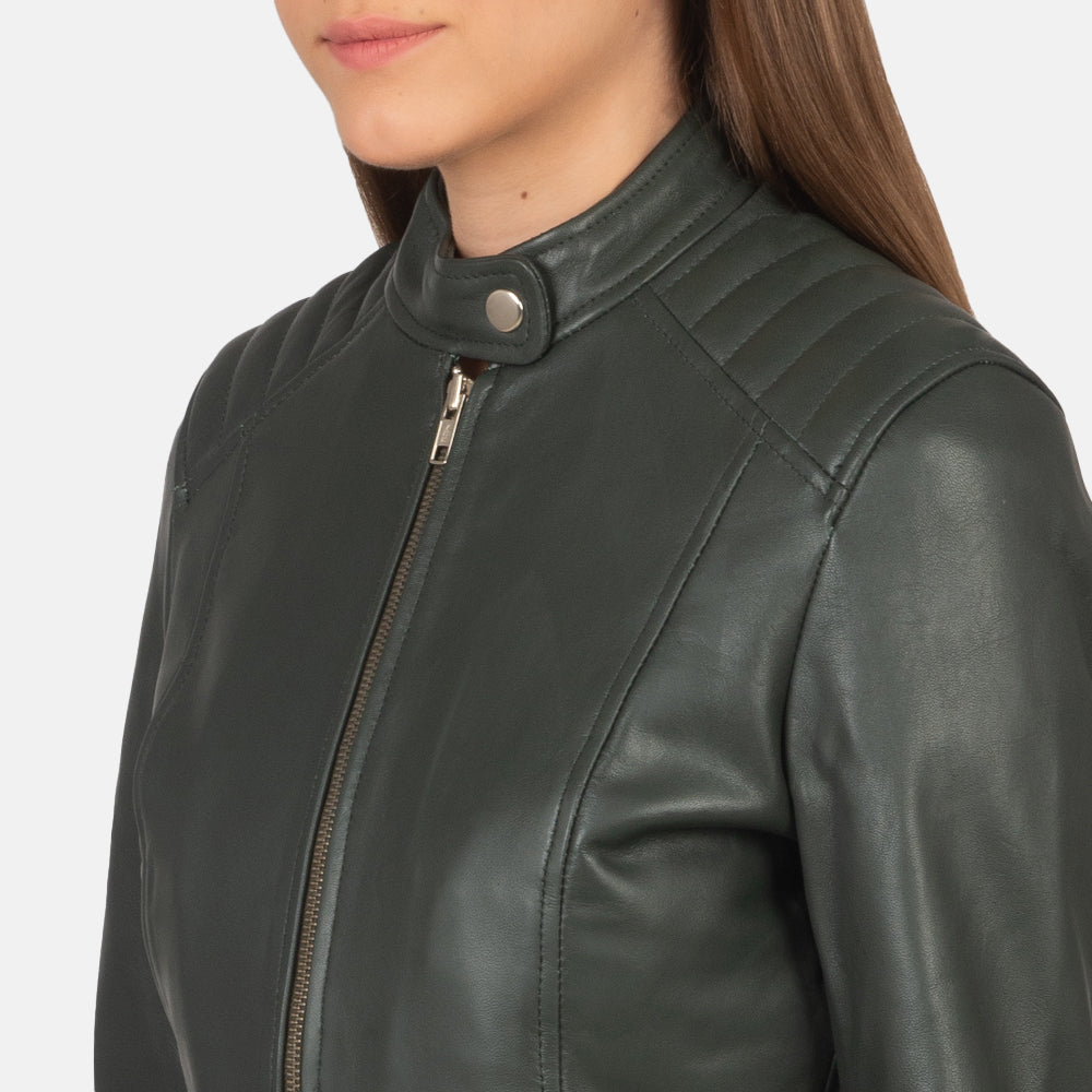 Women's Kelsee Green Leather Biker Jacket
