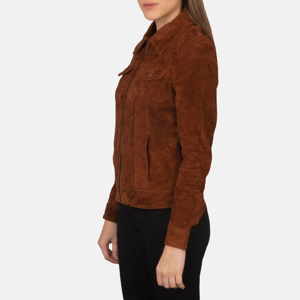 Women's Suzy Brown Suede Leather Trucker Jacket
