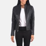 Women's Adalyn Quilted Black Leather Biker Jacket