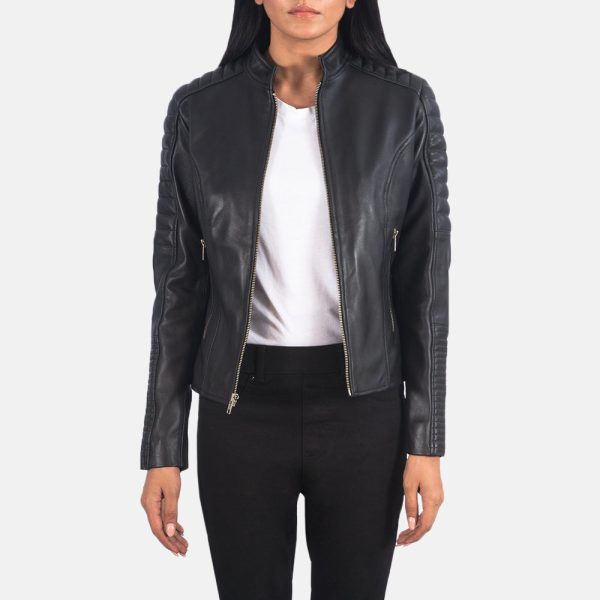Women's Adalyn Quilted Black Leather Biker Jacket