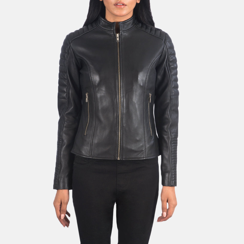 Women's Adalyn Quilted Black Leather Biker Jacket