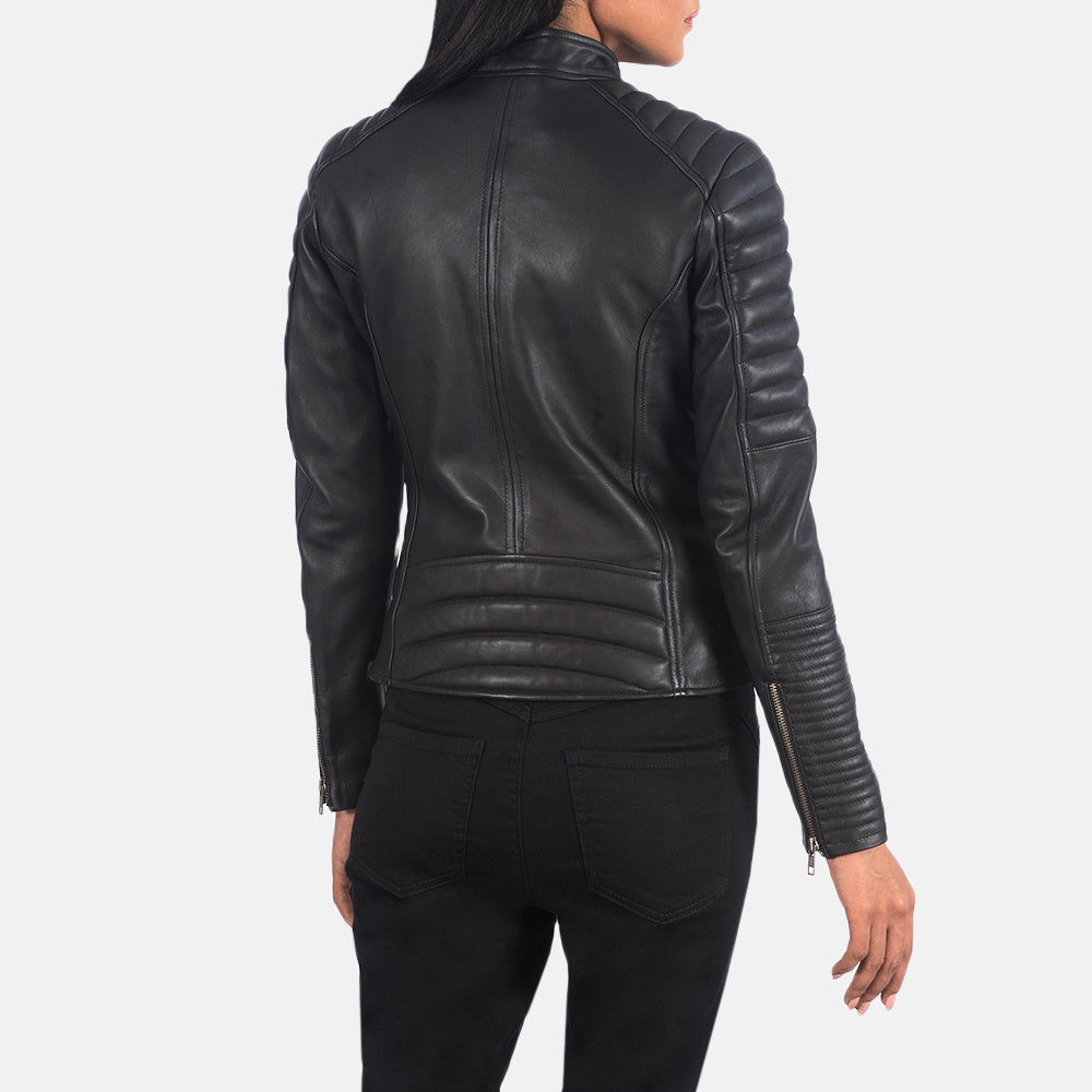 Women's Adalyn Quilted Black Leather Biker Jacket