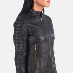 Women's Adalyn Quilted Black Leather Biker Jacket