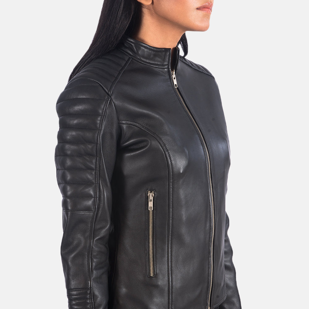 Women's Adalyn Quilted Black Leather Biker Jacket