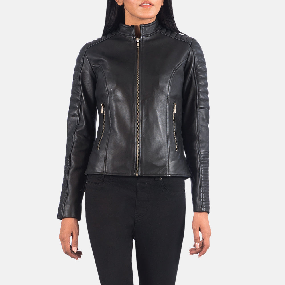 Women's Adalyn Quilted Black Leather Biker Jacket