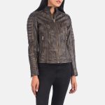 Women's Adalyn Quilted Distressed Brown Leather Biker Jacket