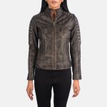 Women's Adalyn Quilted Distressed Brown Leather Biker Jacket