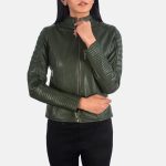 Women's Adalyn Quilted Green Leather Biker Jacket