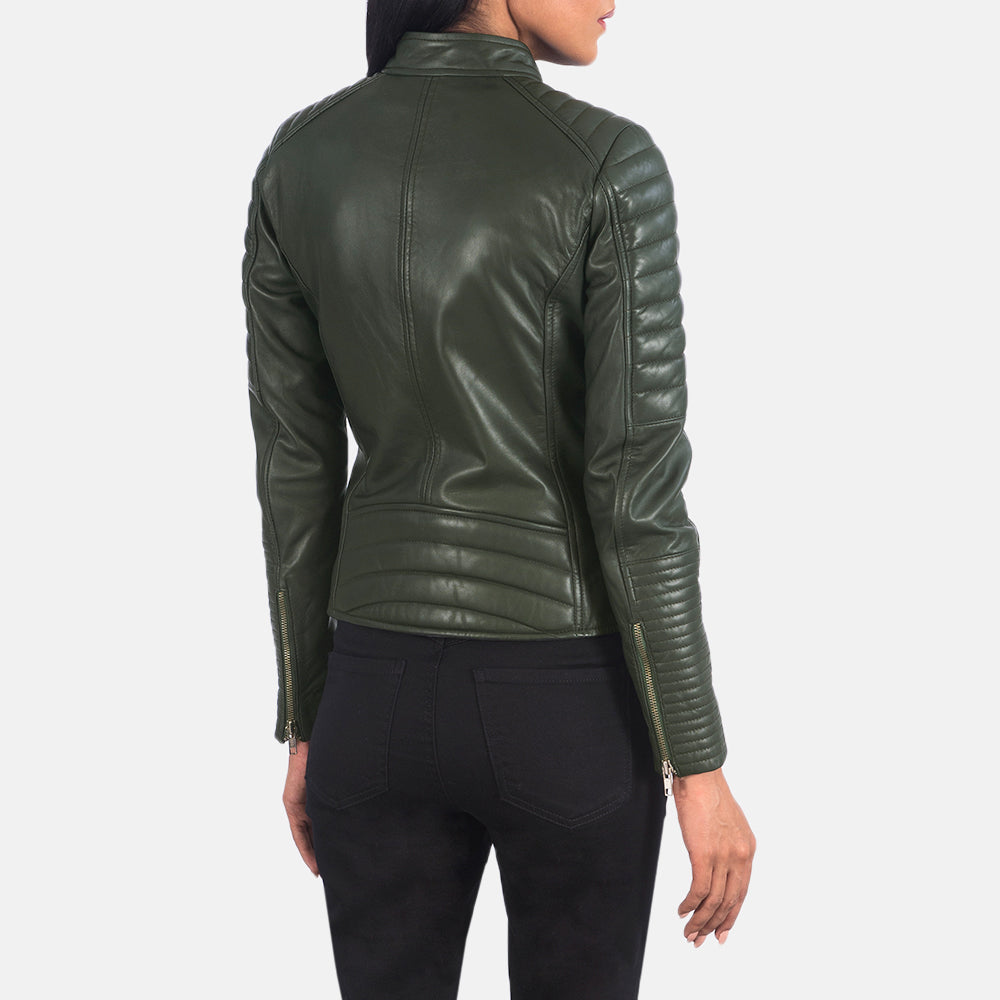 Women's Adalyn Quilted Green Leather Biker Jacket