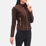 Women's Adalyn Quilted Mocha Suede Leather Biker Jacket