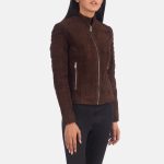 Women's Adalyn Quilted Mocha Suede Leather Biker Jacket