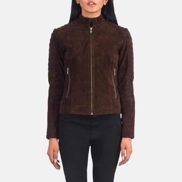 Women's Adalyn Quilted Mocha Suede Leather Biker Jacket