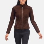 Women's Adalyn Quilted Mocha Suede Leather Biker Jacket